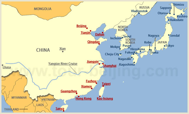 The Map of the Cruise Ports in China and Far East