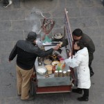 A mobile vendor selling hand made Xian snacks
