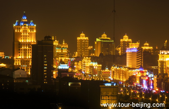 A Panoramic View of the Lightened Manzhouli City.