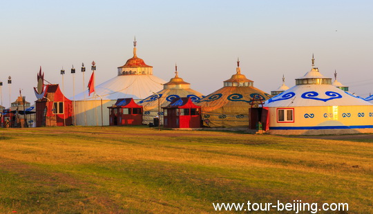 The Yurts under the Golden lights of the sunrise
