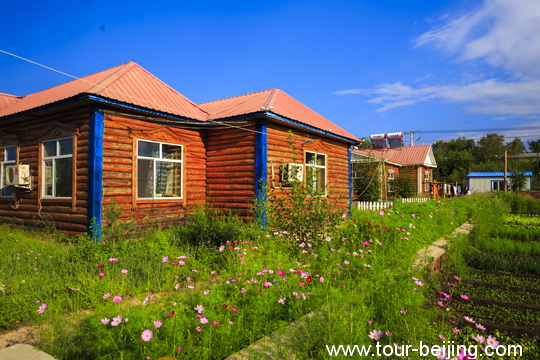 The Russian-style wooden houses