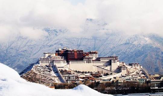 The snowy Potala Palace in Lhasa.