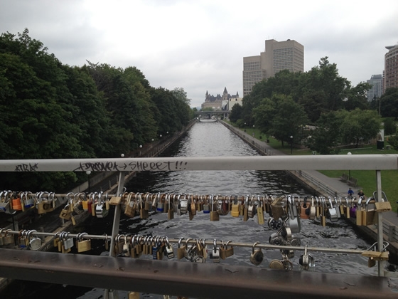 Love padlocks on the bridge over Rideau Canal