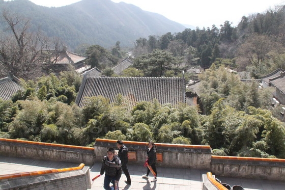 Overlooking Tanzhe temple from the platform in front of the Stone Fish Hall.