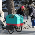 Street cleaners are at work in the coldest weather