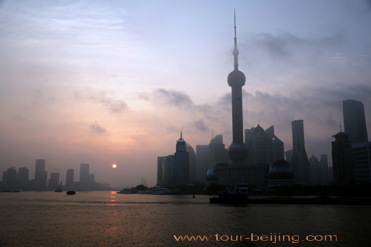 Foggy Pudong Skyline at Sunrise, Shanghai