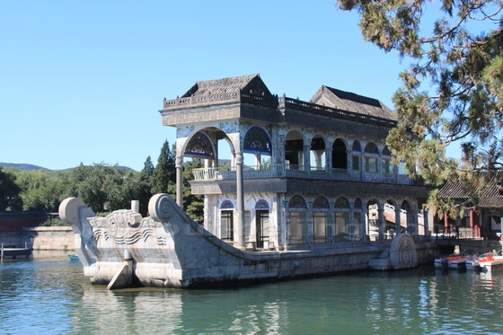 The Marble Boat docked at the end of the Long Corridor in the Summer Palace.