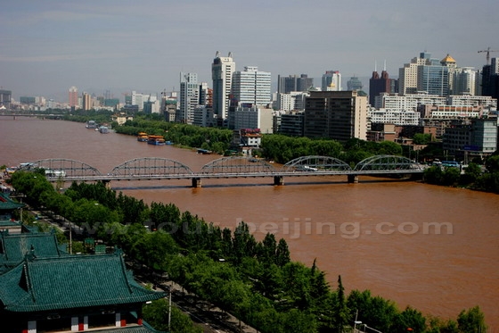 The Yellow River cuts through the city of Lanzhou