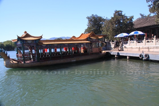 The ferry boat leaves from the pier at the Marble Boat in Summe Palace