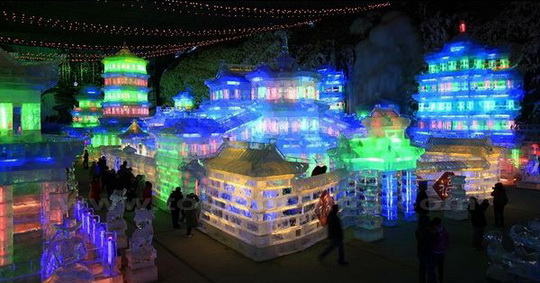 The lit ice carvings