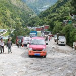We had to stop and get off our bus about 200m away from the Zhangmu Fort and the people had to carry all their belongings to the fort.