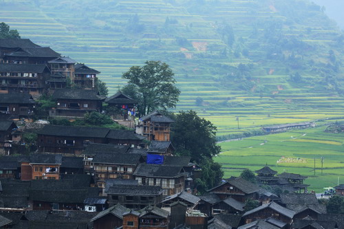 The houses and the rice terraces Xijiang
