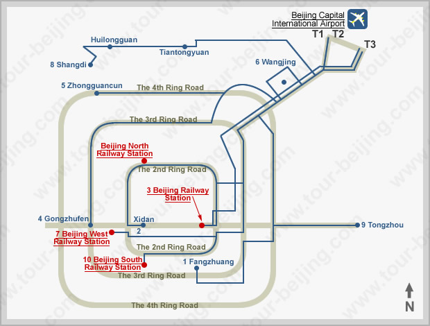 Location Map of Beijing Train Stations & Airport Bus Routes