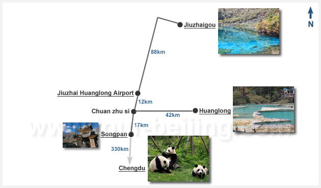 Jiuzhaigou Highlight Tourist Map