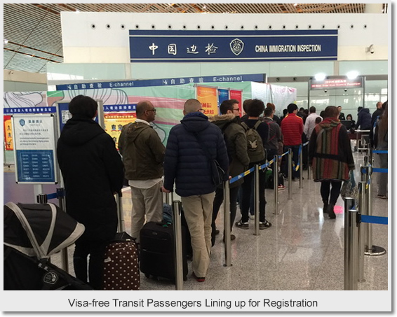  Visa-free Transit Passengers Lining up for Registration 