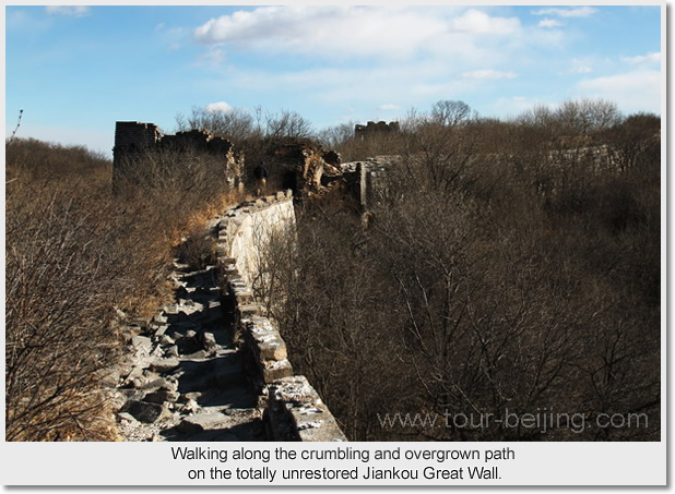 Walking along the crumbling and overgrown path on the totally unrestored Jiankou Great Wall