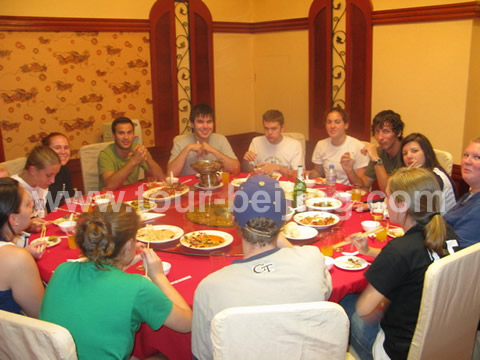 The group having dinner