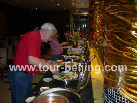Choosing buffet lunch at the second floor at Tangcheng Hotel