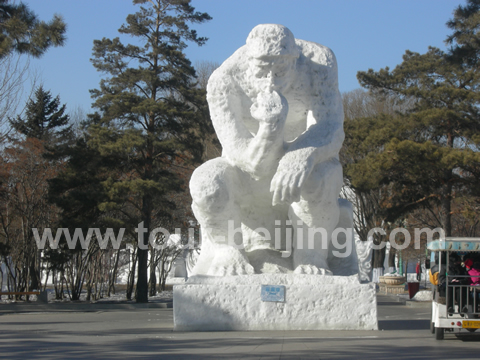 Snow Carving - Thinker at Sun Island