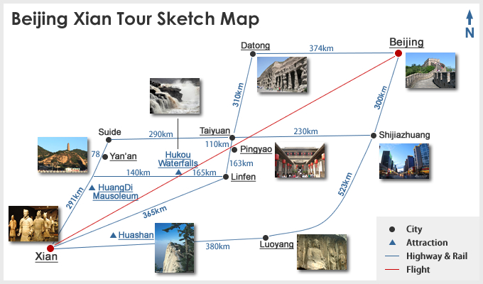 Beijing Xian Tour Sketch Map