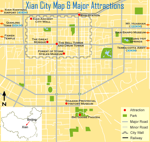 Xian City Map & Major Attractions