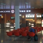 Inside the domestic terminal, on the right is a coffee shop also offering snacks.
