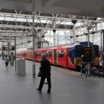 Inside the platform of Waterloo Railway Station in London