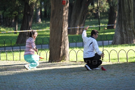 Practicing the ancient martial art of sword fighting
