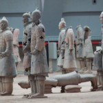 Terra-cotta Warriors are stuck together from hundreds of broken pieces.