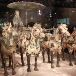 The unearthed color-painted Bronze Chariots and horses