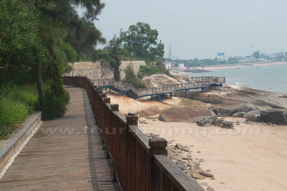 The walkway zigzags along the coastline with beautiful views.