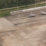 We are flying over a squad of fight planes.