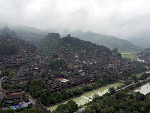 A panoramic view of the old wooden houses in Xijiang