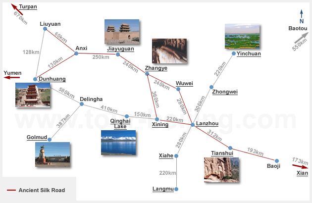 China Silk Road Map ( Gansu Section )