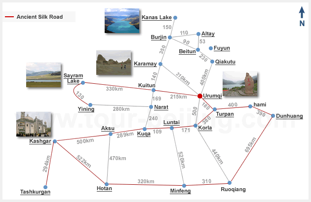 China Silk Road Map ( Xinjiang Section )