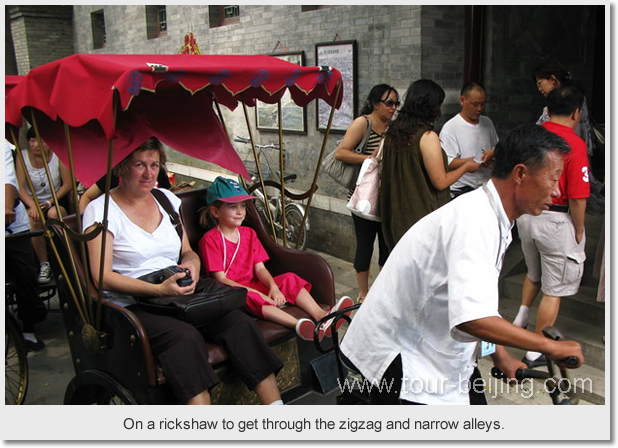 On a rickshaw to get through the zigzag and narrow alleys.