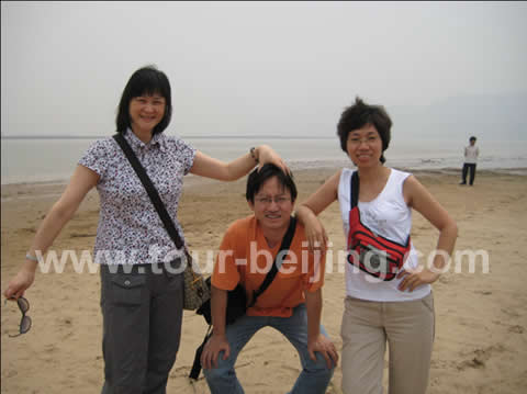 Our hovercraft parked on a small island of Yellow River. This island is shaped by river sand. We were taking photos and riding horse on the island.