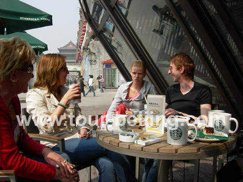 People were enjoying Star Bucks Coffee