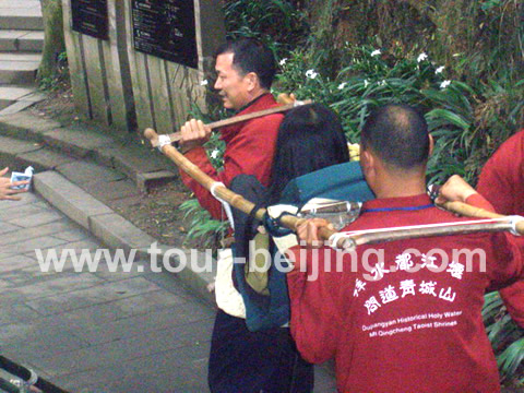 Enjoying a sedan chair