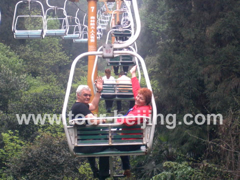 Taking the cable car up to the mountain