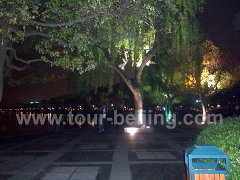 Walking along the West Lake at night