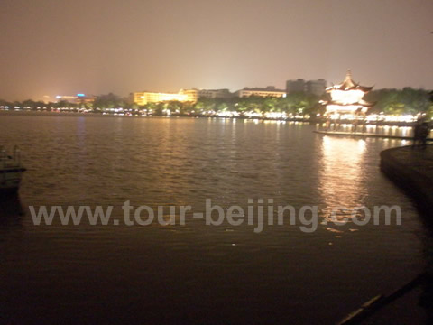 Walking along the West Lake at night